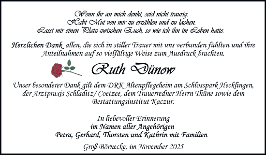 Traueranzeige von Ruth Dünow von Volksstimme Staßfurt