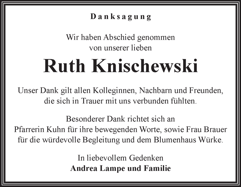  Traueranzeige für Ruth Knischewski vom 01.11.2025 aus Volksstimme Altmark Ost