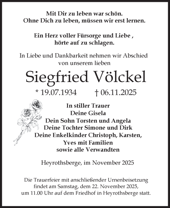 Traueranzeige von Siegfried Völckel von Volksstimme Burg/Genthin