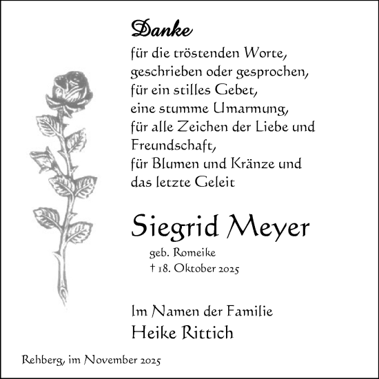 Traueranzeige von Siegrid Meyer von Volksstimme Altmark Ost