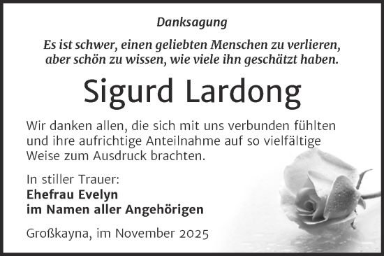 Traueranzeige von Sigurd Lardong von Trauerkombi Merseburg