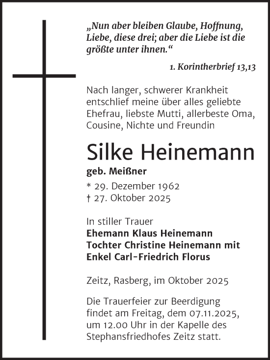 Traueranzeige von Silke Heinemann von Trauerkombi Zeitz