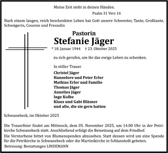 Traueranzeige von Stefanie Jäger von Volksstimme Halberstadt