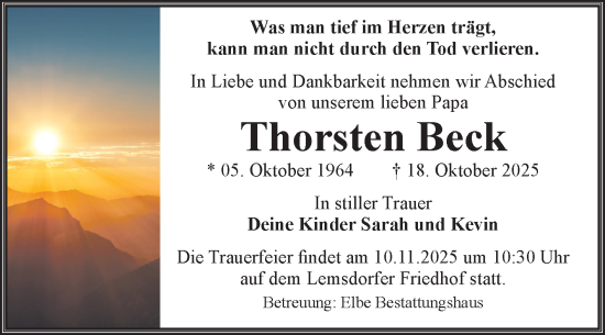Traueranzeige von Thorsten Beck von Volksstimme Magdeburg