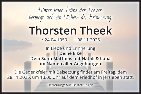 Traueranzeige von Thorsten Theek von Volksstimme Magdeburg