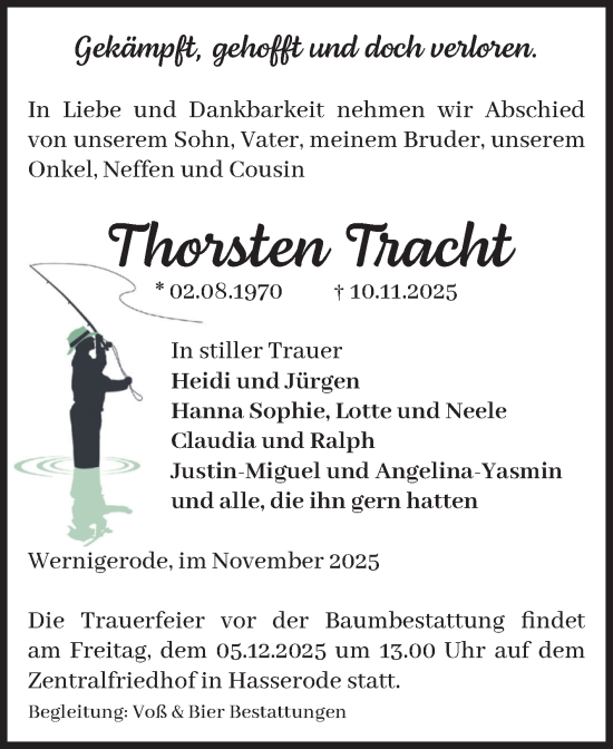 Traueranzeige von Thorsten Tracht von Volksstimme Wernigerode