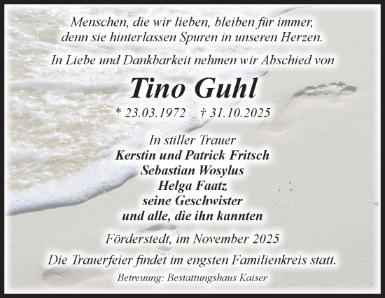 Traueranzeige von Tino Guhl von Volksstimme Staßfurt