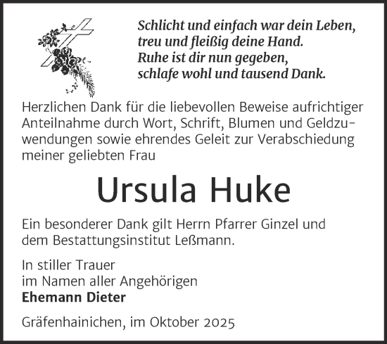 Traueranzeige von Ursula Huke von Trauerkombi Wittenberg