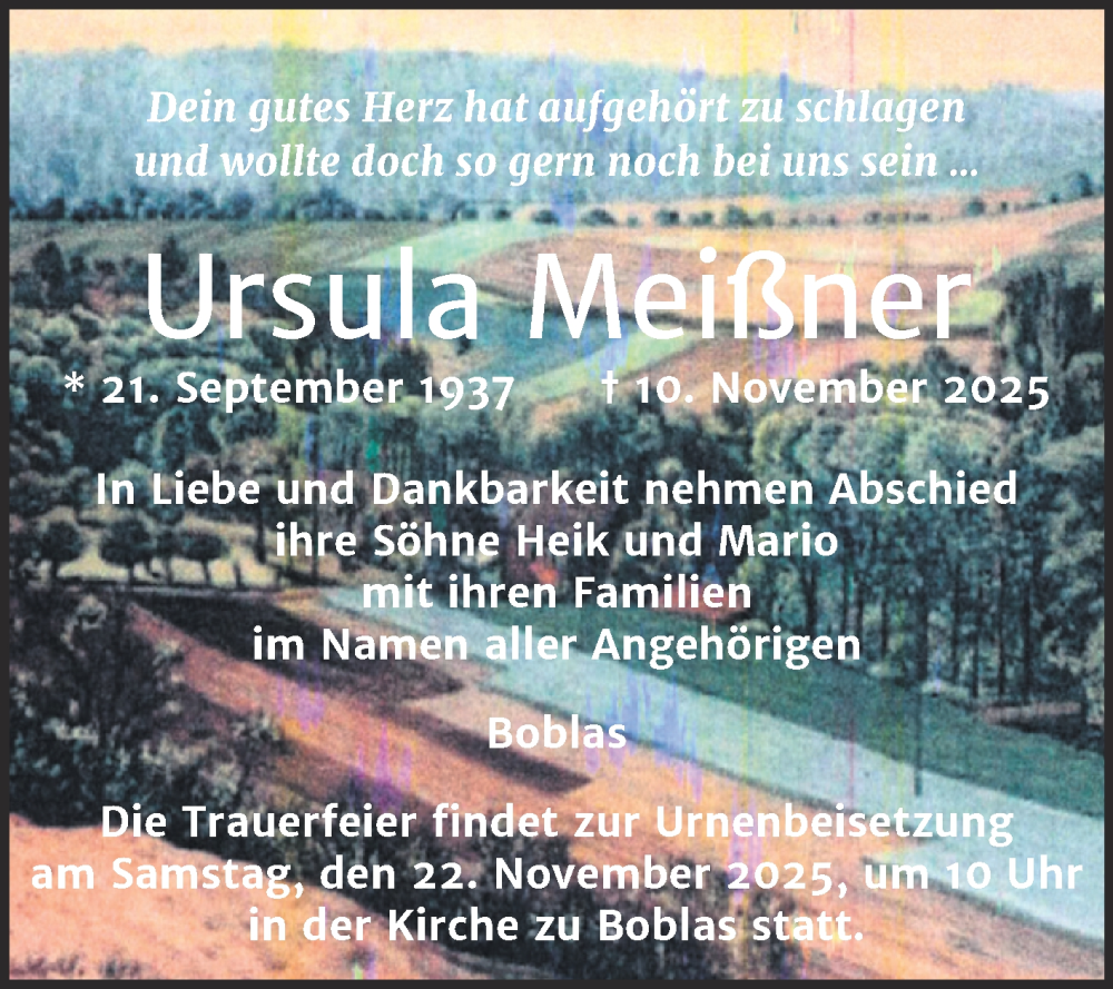  Traueranzeige für Ursula Meißner vom 15.11.2025 aus Naumburger Tageblatt