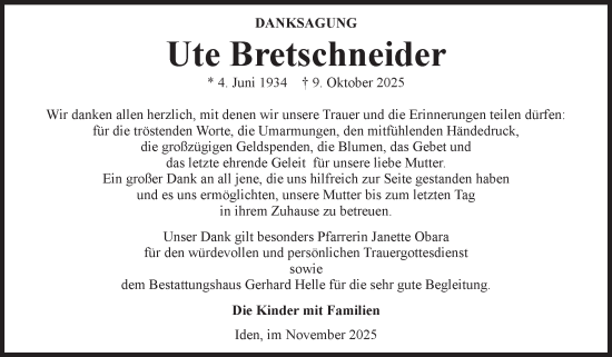Traueranzeige von Ute Bretschneider von Volksstimme Altmark Ost