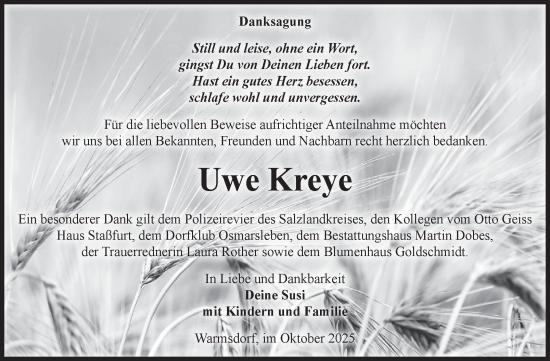 Traueranzeige von Uwe Kreye 