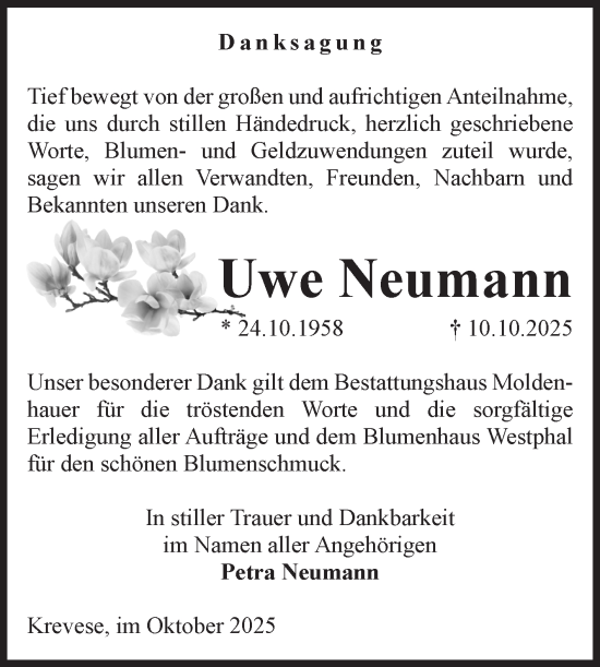 Traueranzeige von Uwe Neumann von Volksstimme Altmark Ost