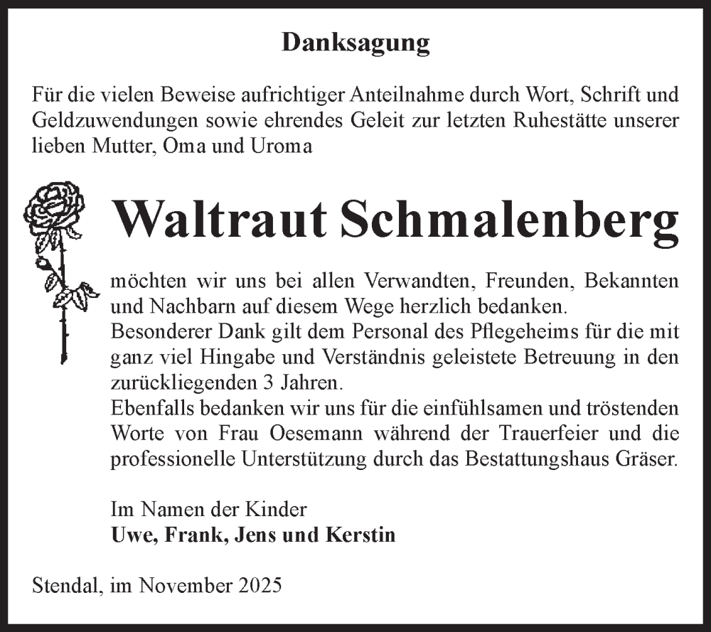  Traueranzeige für Waltraut Schmalenberg vom 01.11.2025 aus Volksstimme Altmark Ost