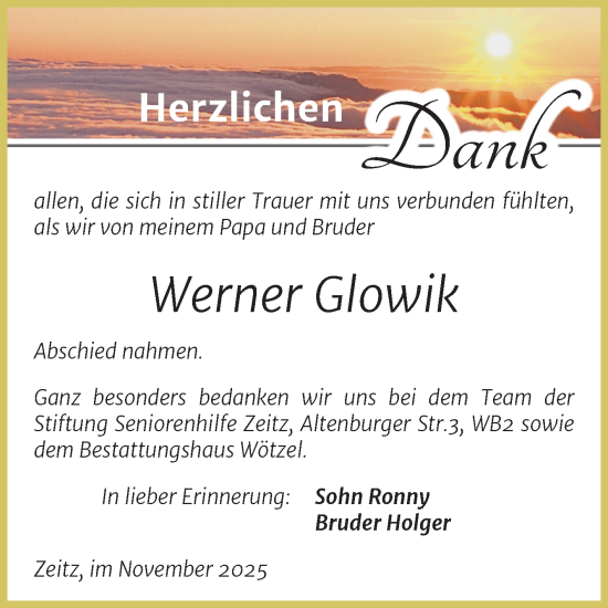 Traueranzeige von Werner Glowik von Trauerkombi Zeitz