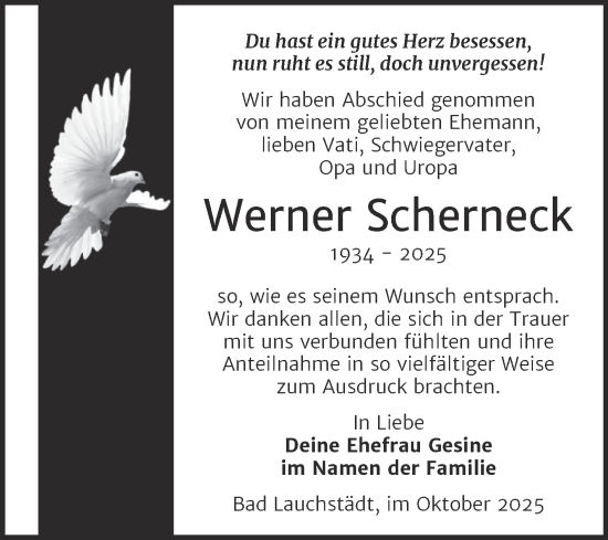 Traueranzeige von Werner Scherneck von Trauerkombi Merseburg