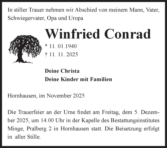 Traueranzeige von Winfried Conrad von Volksstimme Oschersleben/Wanzleben