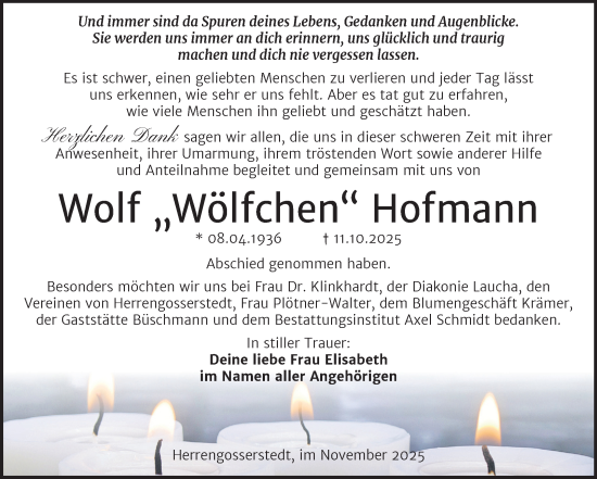 Traueranzeige von Wolf Hofmann von Super Sonntag Naumburg/Nebra