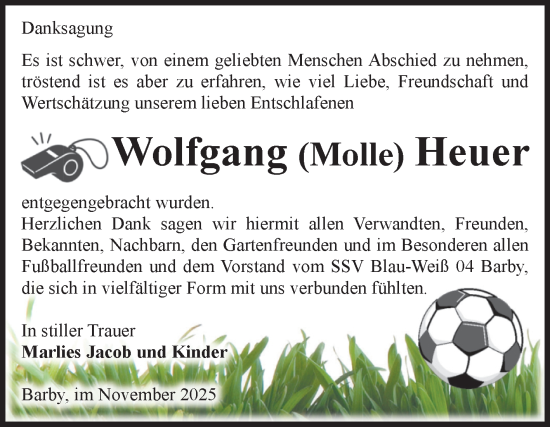 Traueranzeige von Wolfgang Heuer von Volksstimme Schönebeck