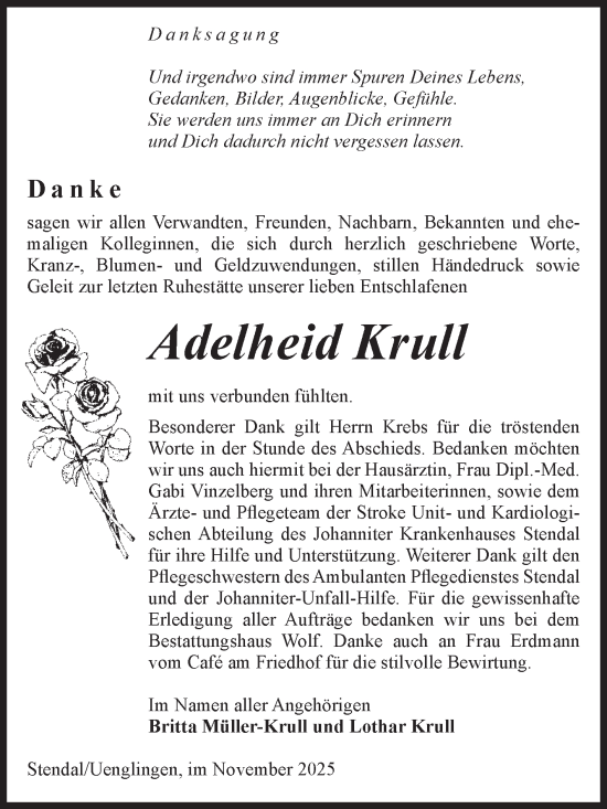 Traueranzeige von Adelheid Krull von Volksstimme Altmark Ost