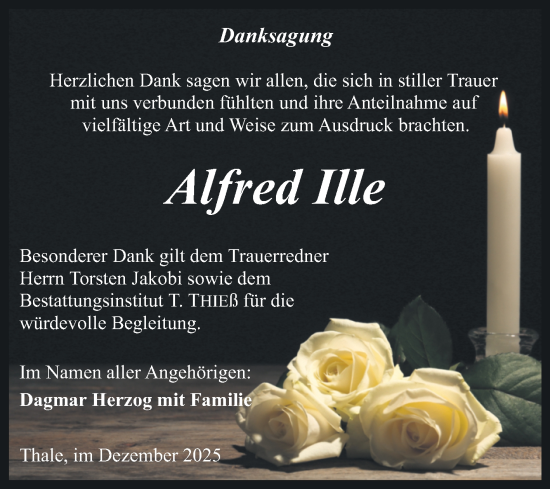 Traueranzeige von Alfred Ille von Trauerkombi Quedlinburg