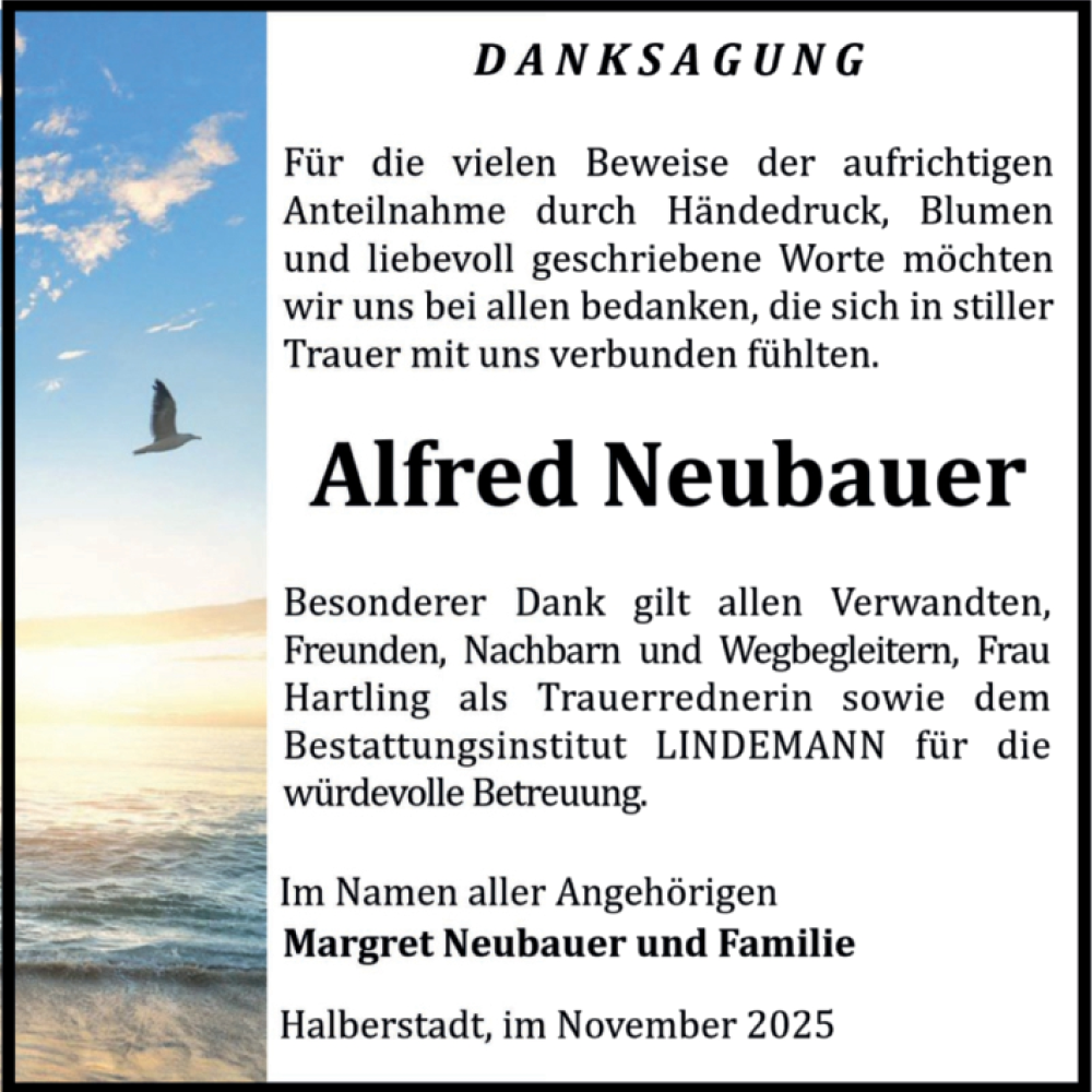  Traueranzeige für Alfred Neubauer vom 06.12.2025 aus Volksstimme Halberstadt