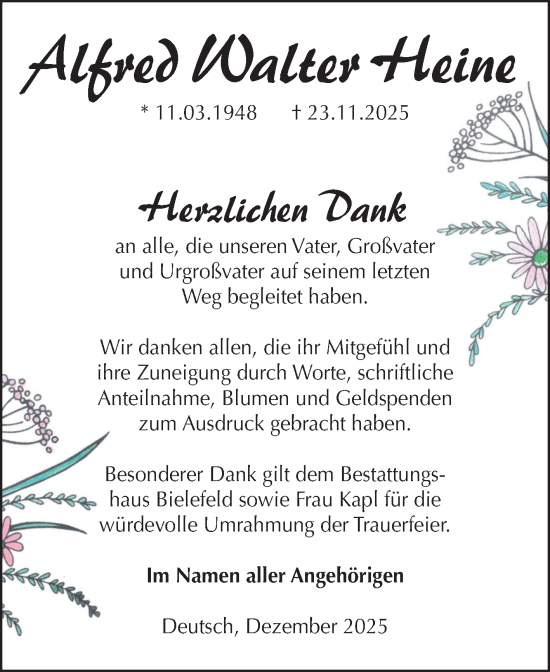 Traueranzeige von Alfred Walter Heine von Volksstimme Altmark Ost