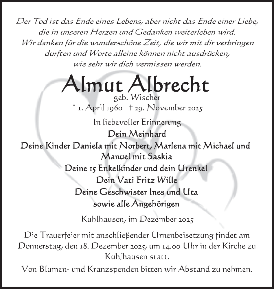  Traueranzeige für Almut Albrecht vom 05.12.2025 aus Volksstimme Altmark Ost
