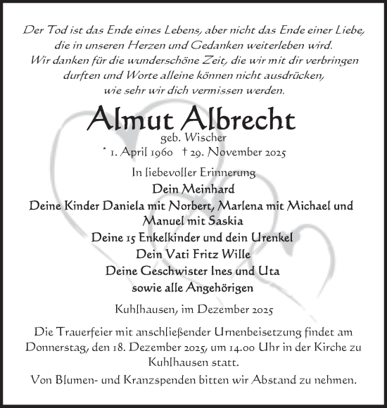 Traueranzeige von Almut Albrecht von Volksstimme Altmark Ost