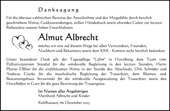 Traueranzeige von Almut Albrecht von Volksstimme Altmark Ost