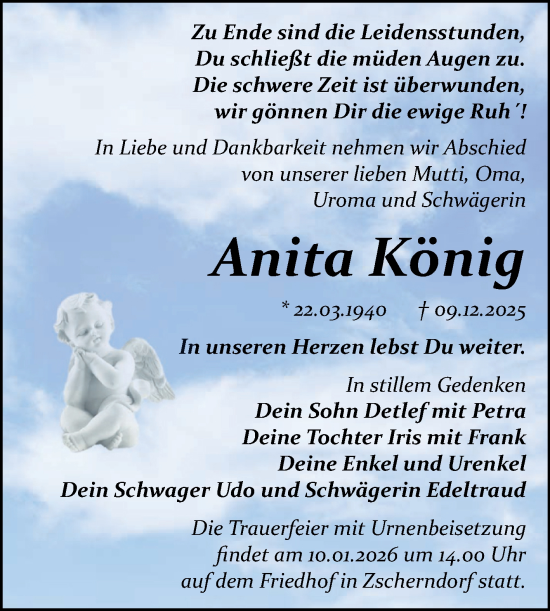 Traueranzeige von Anita König von Trauerkombi Bitterfeld