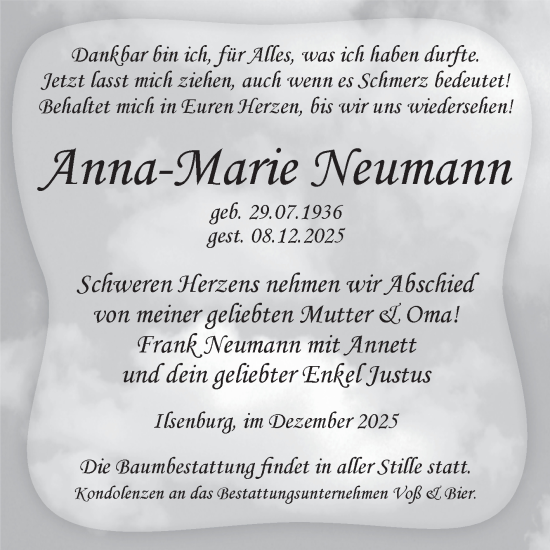Traueranzeige von Anna-Marie Neumann von Volksstimme Wernigerode