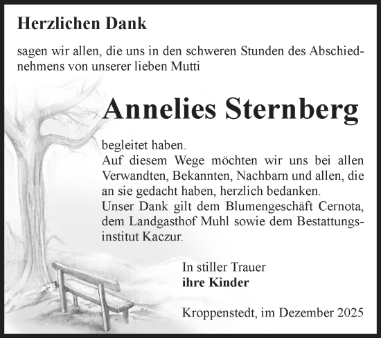 Traueranzeige von Annelies Sternberg von Volksstimme Oschersleben/Wanzleben