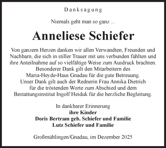 Traueranzeige von Anneliese Schiefer von Volksstimme Magdeburg