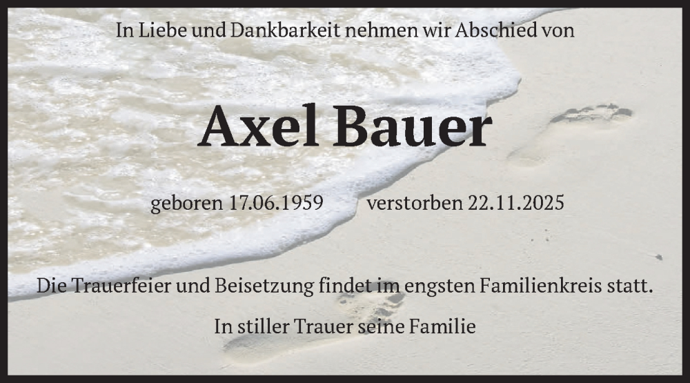  Traueranzeige für Axel Bauer vom 13.12.2025 aus Volksstimme Magdeburg