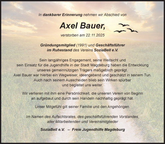 Traueranzeige von Axel Bauer von Volksstimme Magdeburg