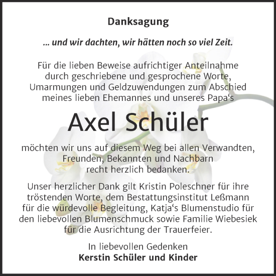 Traueranzeige von Axel Schüler von Trauerkombi Wittenberg
