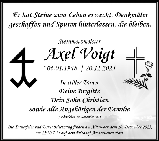 Traueranzeige von Axel Voigt von Trauerkombi Aschersleben