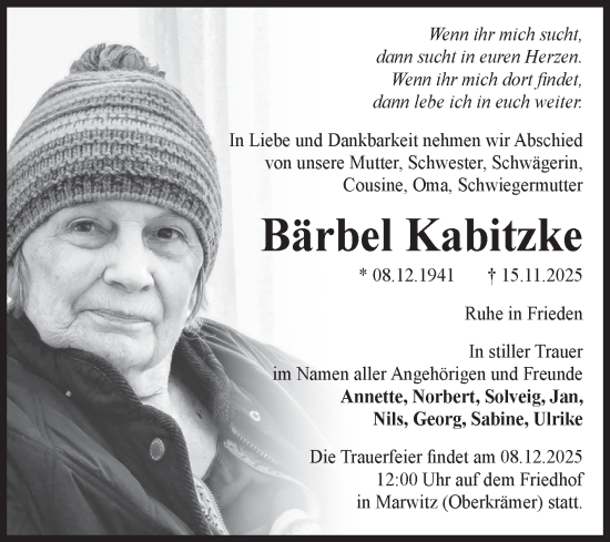 Traueranzeige von Bärbel Kabitzke von Volksstimme Magdeburg