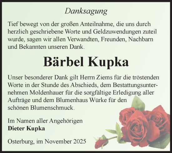 Traueranzeige von Bärbel Kupka von Volksstimme Altmark Ost