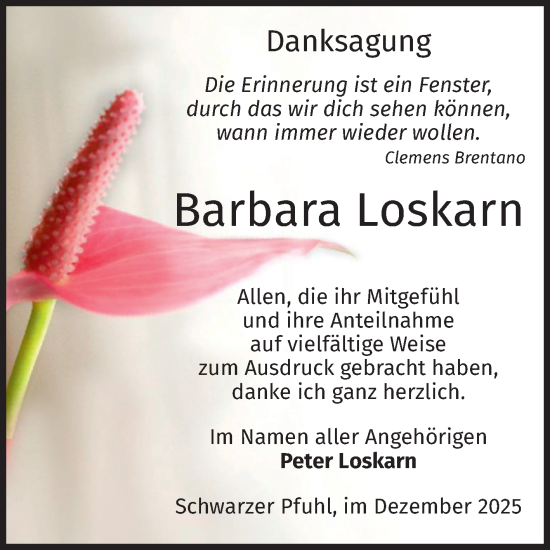 Traueranzeige von Barbara Loskarn von Volksstimme Haldensleben/Wolmirstedt