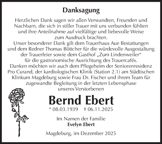Traueranzeige von Bernd Ebert von Volksstimme Magdeburg
