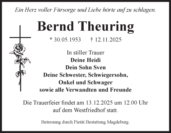 Traueranzeige von Bernd Theuring von Volksstimme Magdeburg