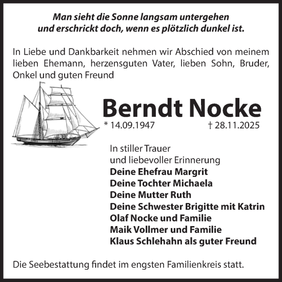 Traueranzeige von Berndt Nocke von Volksstimme Magdeburg