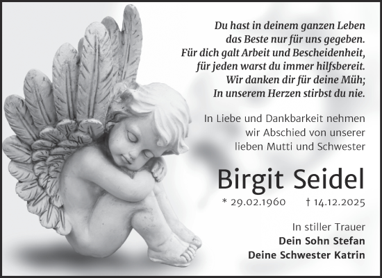 Traueranzeige von Birgit Seidel von Trauerkombi Bitterfeld