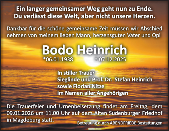 Traueranzeige von Bodo Heinrich Heinrich von Volksstimme Magdeburg