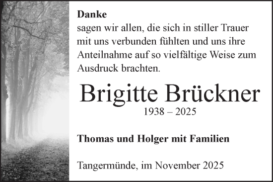 Traueranzeige von Brigitte Brückner von Volksstimme Altmark Ost
