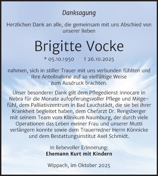 Traueranzeige von Brigitte Vocke von Super Sonntag Naumburg/Nebra