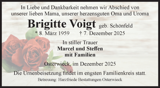 Traueranzeige von Brigitte Voigt von Volksstimme Halberstadt