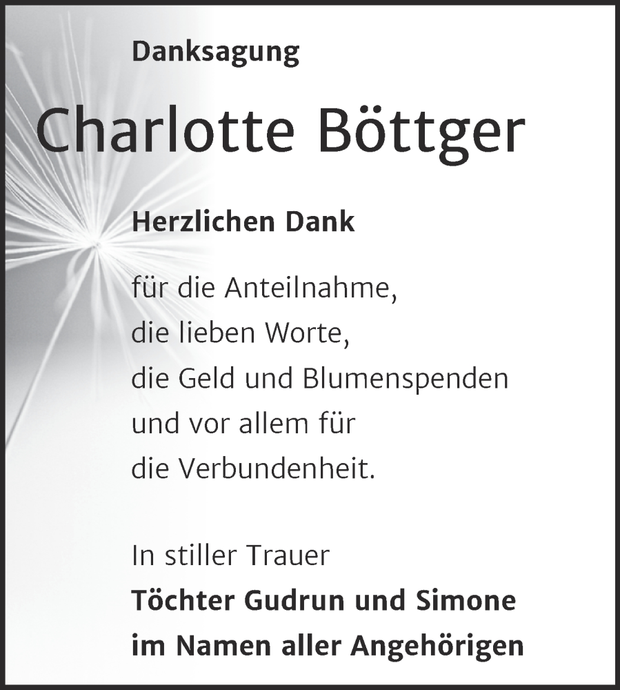  Traueranzeige für Charlotte Böttger vom 20.12.2025 aus Trauerkombi Merseburg