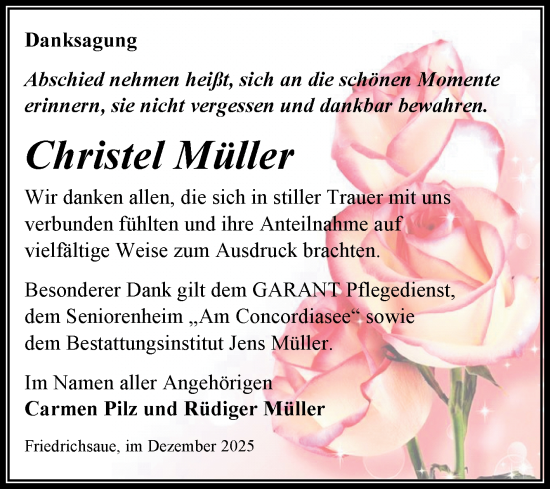 Traueranzeige von Christel Müller von Trauerkombi Aschersleben